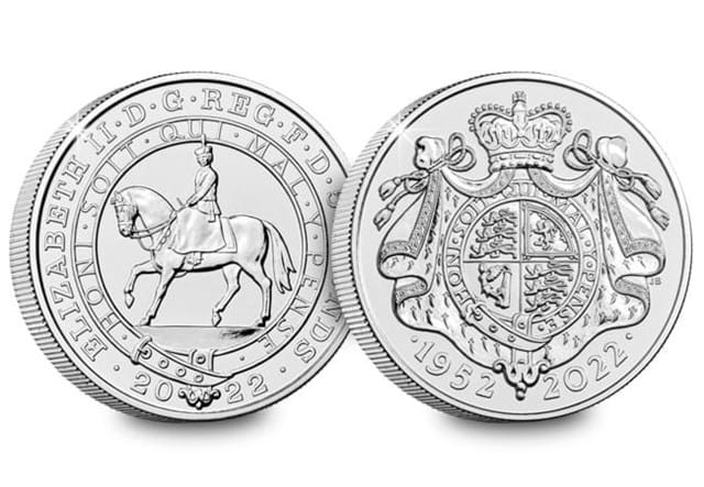 UK 2022 Platinum Jubilee Brilliant Uncirculated £5 coin Obverse and Reverse