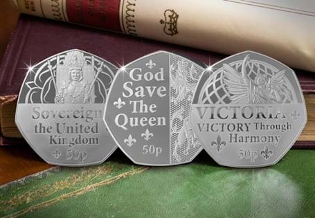 The Date Struck Double Diameter 50p Set includes three spectacular 1oz Silver 50p coins from the British Isles. These will be struck on the 6th February - Her Majesty's Platinum Jubilee.