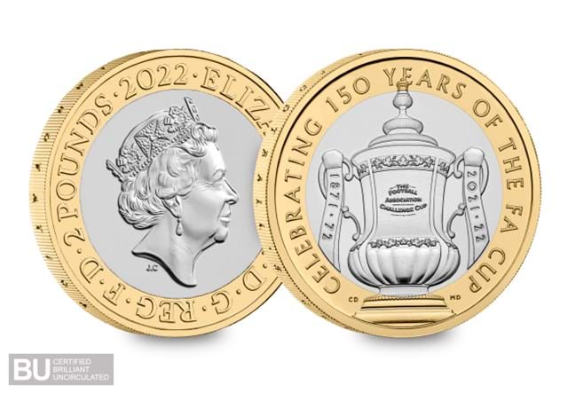 2022 UK 150th Anniversary of the FA Cup BU £2 Obverse and Reverse with BU logo
