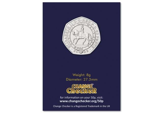 2022 UK Platinum Jubilee CERTIFIED BU 50p Obverse in Change Checker Card