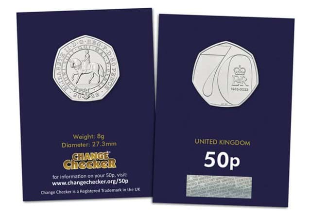 2022 UK Platinum Jubilee CERTIFIED BU 50p Obverse and Reverse in Change Checker Cards
