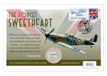 The Cover includes a UK BU £2 Coin dedicated to Dame Vera Lynn, a Royal Mail Britannia 1st class stamp and commemorative label, and a special postmark on the anniversary of the Dame’s birth.