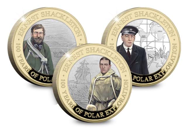 All three Sir Ernest Shackleton's coins reverses