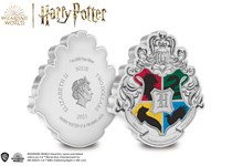 From the New Zealand Mint, this Pure Silver coin has been struck in the shape of the Hogwarts Crest. Featuring colour print, alongside licensed packaging, they are limited to just 5,000 worldwide.