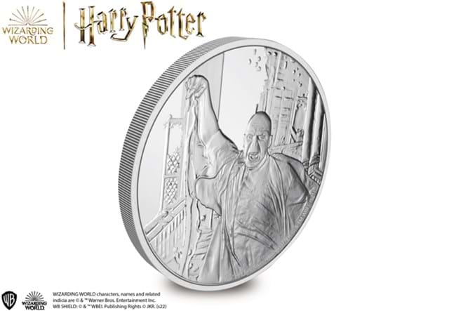 The Voldemort 1oz Silver Coin Reverse at an angle