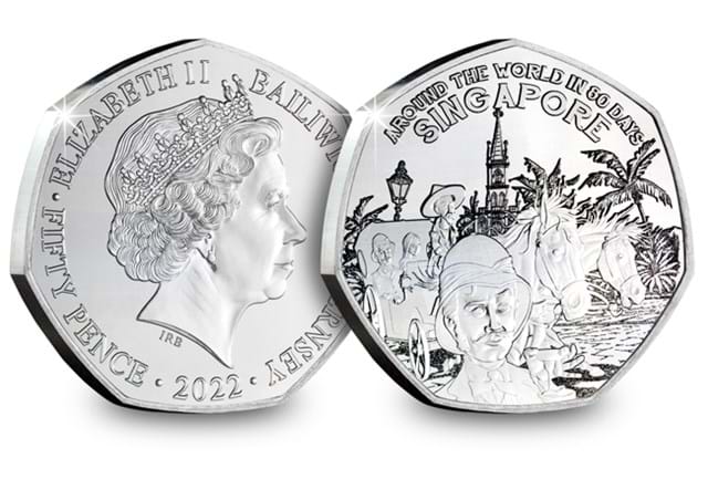 Around the World in 80 Days 50p Singapore Obverse and Reverse