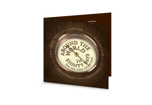 Around the World in 80 Days 50p Set display card front