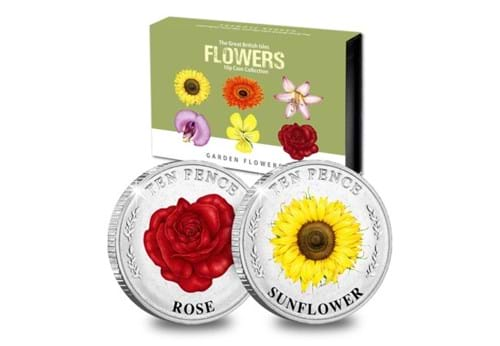 Rose and Sunflower 10p Reverses with box behind