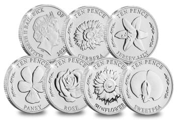 The Garden Flowers Uncirculated 10p Set Obverse and Reverses