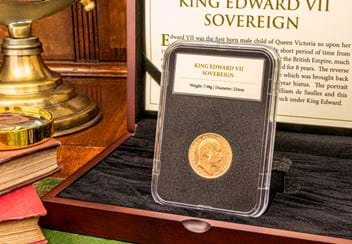 Edward VII 22 Carat Gold Sovereign in the open display box