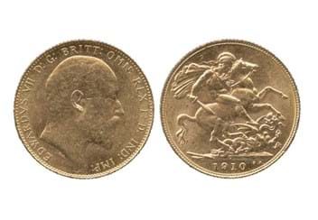 Edward VII 22 Carat Gold Sovereign Obverse and Reverse