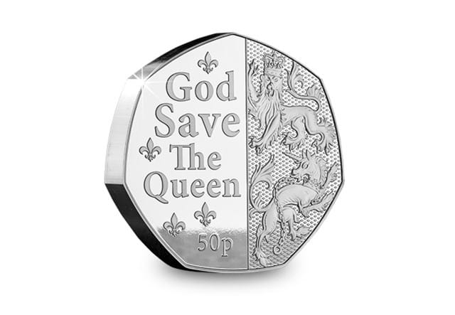 The God Save The Queen 5oz Silver Proof 50p Reverse