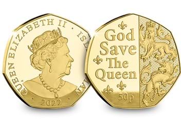 The God Save The Queen 1oz Gold Proof 50p Obverse and Reverse