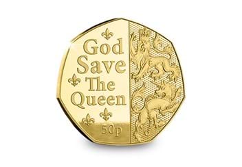 The God Save The Queen 1oz Gold Proof 50p Reverse