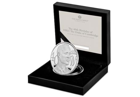 This commemorative coin has been issued to celebrate the 40th Birthday of Prince William, the Duke of Cambridge. Struck from .925 Silver to a Proof finish. 