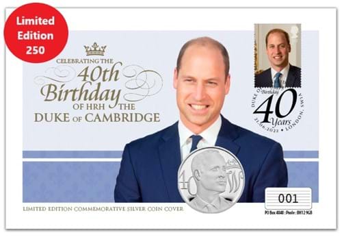 Duke of Cambridge Silver £5 Cover With Limited Edition Message