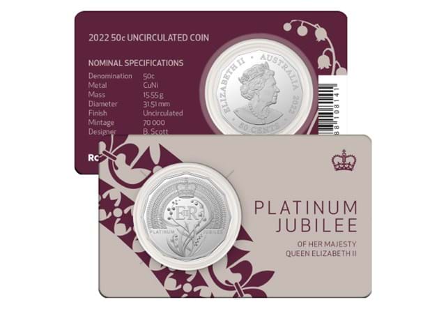 Royal Australian Mint Platinum Jubilee 50 Cents In Packaging