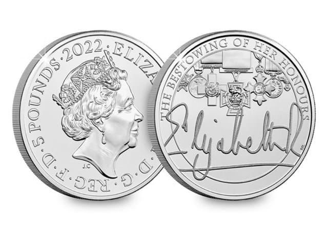 Queen's Reign Honours And Investitures BU £5 Obverse Reverse