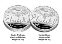 This is the first coin to feature The Queen's signature and is part of The Queen's Reign coin series. Available in limited edition Piedfort Silver £5 specification.