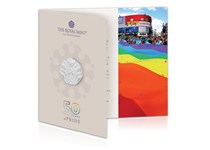 This BU pack features the official UK 2022 Pride 50p. Struck to commemorate 50 years since the first pride march, it features rainbows and words associated with Pride events.