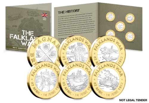 DN 2022 Falklands War Bi Metallic Pres pack with coins enlarged