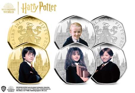 This Special Edition 50p Set is a limited presentation of the Gold Proof Harry Potter 50p alongside three Silver Proof 50ps featuring Ron, Hermione and Draco. Housed in a box with a certificate.