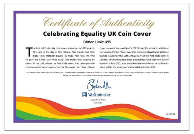 BU Pride 50P Cover Certificate