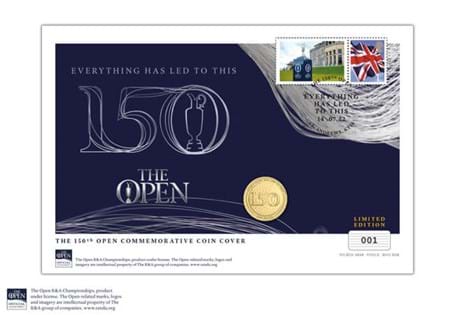 The 150th Open Coin Cover combines the new 2022 Gibraltar The 150th Open £1, in brilliant uncirculated quality, alongside the official Royal Mail.
