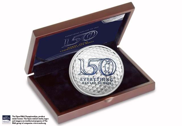 The 150th Open Silver 5oz Domed Commemorative in display box