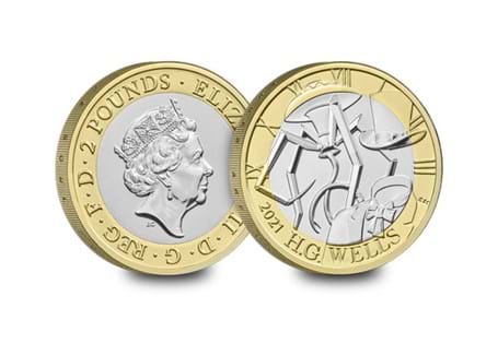 The UK HG Wells £2 Coin was issued in 2021 to mark the 75th Anniversary of the death of HG Wells. Struck to a Brilliant Uncirculated quality.