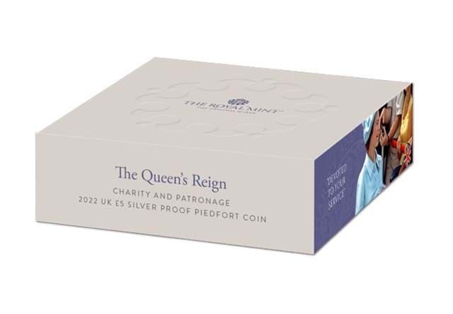 Queen's Reign Charity And Patronage Silver Piedfort £5 Packaging