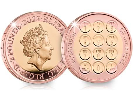 The UK Alexander Graham Bell £2 has been struck from 22ct Gold to a Proof finish and features a telephone design by Henry Gray.