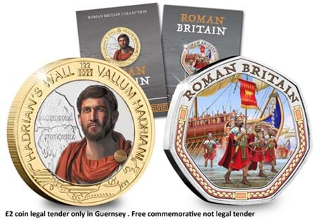 Your Ultimate Roman Britain Coin and Commemorative Pair brings together the 2022 Emperor Hadrian BU Colour £2 and a specially commissioned Roman Britain Commemorative.