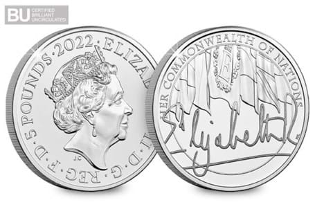 This coin has been issued to celebrate the Queen's Reign and represents the Commonwealth nations with a flag design. Arrives protectively encapsulated and certified as Brilliant Uncirculated quality.