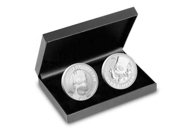 Homer And Bart Simpson Silver 1Oz Coins In Display Box