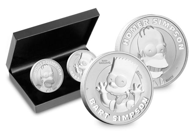 Homer And Bart Simpson Silver 1Oz Coins Reverses With Display Box