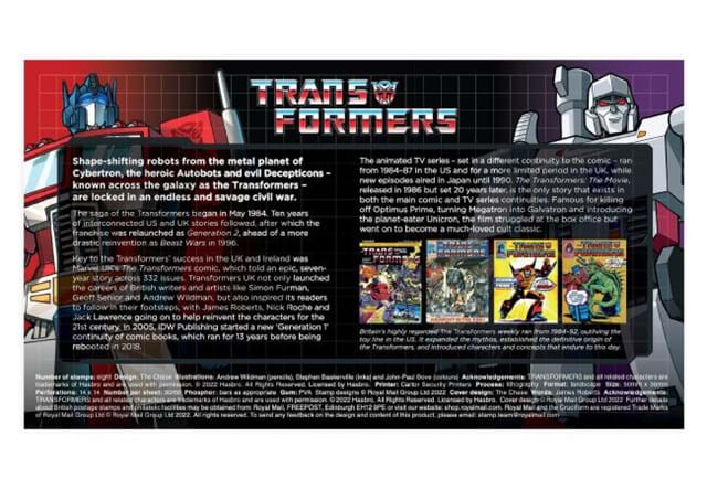 Transformers Royal Mail Stamps Cover Reverse
