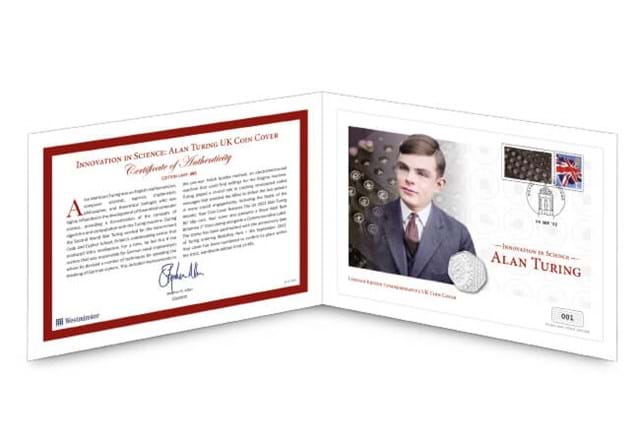 Alan Turing BU 50P Coin Cover In White Display Folder