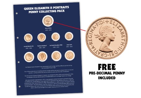 This Collecting Pack houses every portrait of Her Majesty Queen Elizabeth II to feature on UK pennies. Included within the Pack is the Mary Gillick pre-decimal 1p which can't be found in circulation.