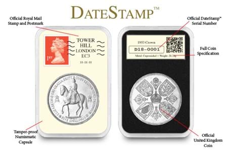 Features the first ever UK commemorative coin issued during the reign of Queen Elizabeth II. 2,000 have been officially postmarked by Royal Mail on the date of Her Majesty's funeral.