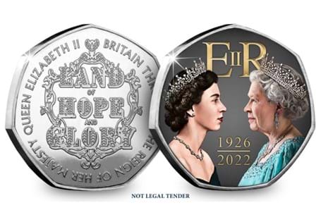 The Queen Elizabeth II Memorial Commemorative features artwork depicting Queen Elizabeth II and the year dates 1926 and 2022.