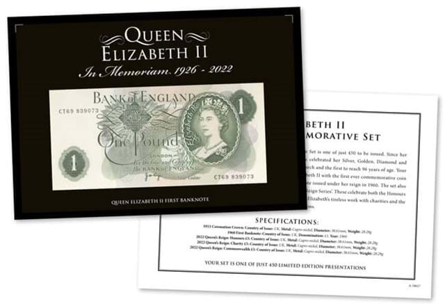 Queen Elizabeth II 1953–2022 Commemorative Set Bank Note And Certificate