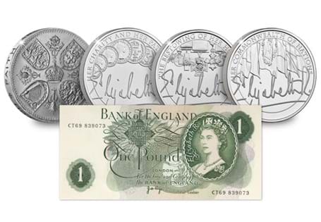 Your set features the 2022 Queen's Reign coins in Brilliant Uncirculated Quality, alongside the 1953 Coronation Crown and Queen Elizabeth II first banknote.