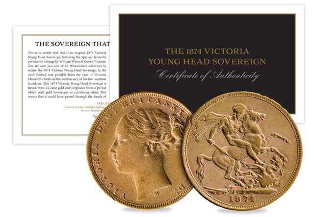 1874 Victoria Young Head Sovereign Certificate Of Authenticity With Obverse Reverse