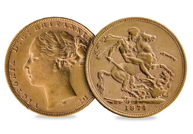 1874 Victoria Young Head Sovereign Obverse Reverse