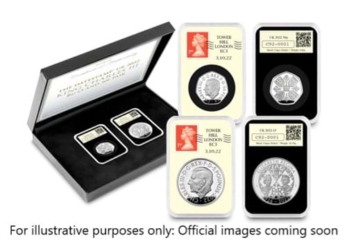 UK 2022 Charles BU 50P £5 Datestamp Pair Product Page Images (DY)5 With Disclaimer
