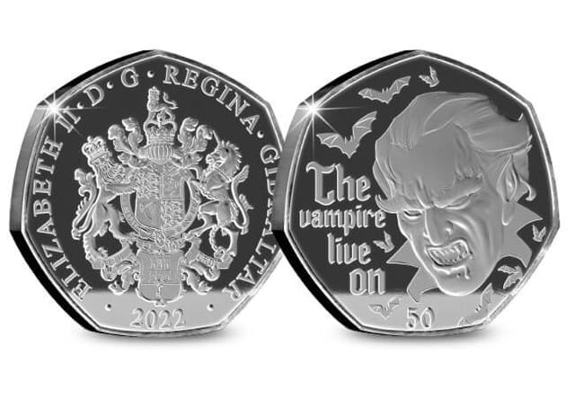 Dracula Silver Black Proof 50P Set Dracula Obverse Reverse