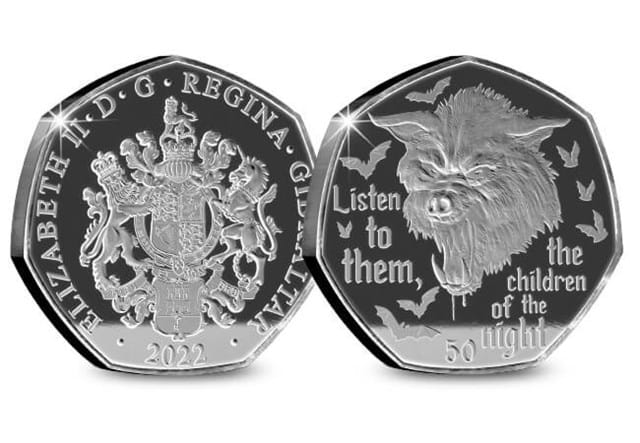 Dracula Silver Black Proof 50P Set Wolf Obverse Reverse