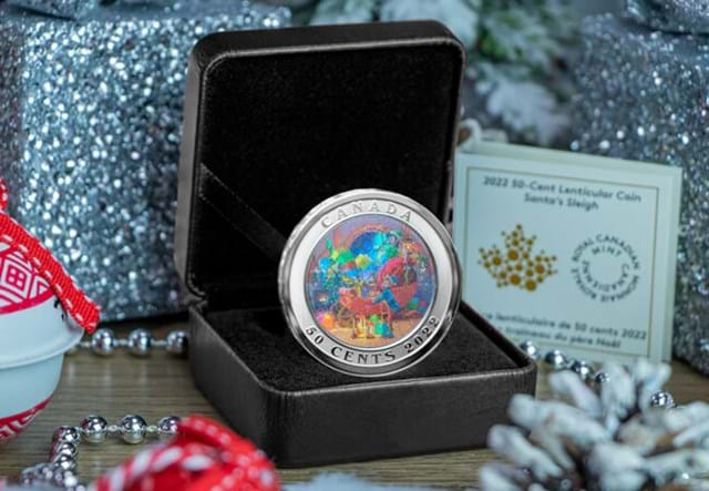 Santa's Sleigh Lenticular Coin In Display Box