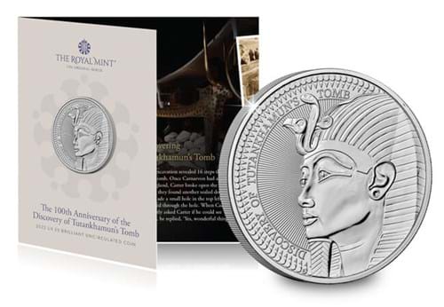 Tutankhamun BU 5 Pound Coin Reverse With Packaging